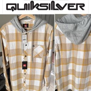 Quiksilver Men's Button Up L/S Flannel Shirt w/Hood Honey Gold Size S NWT $75